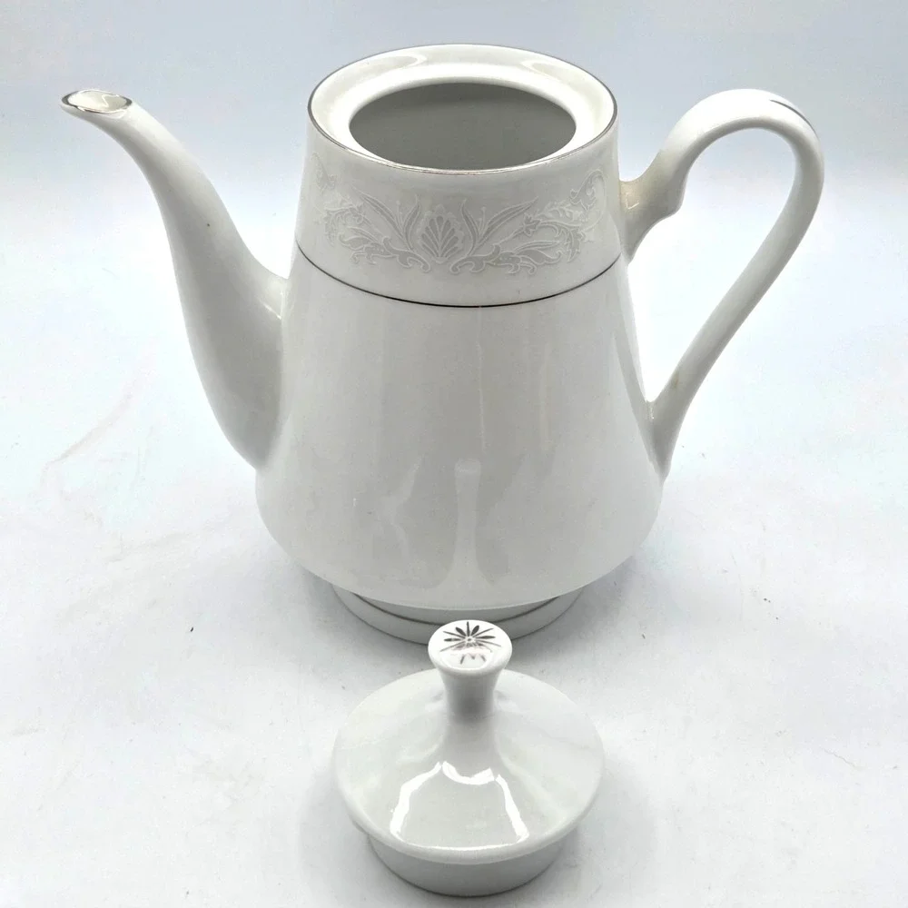 Crown‎ Ming Fine China Jian Shiang Teapot - Royal Palm Design, Silver Trim